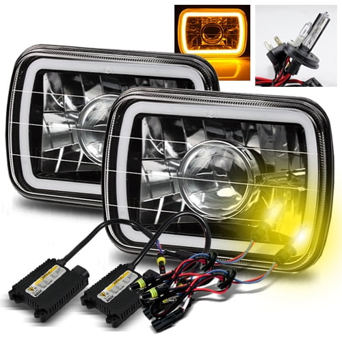 Carpartsinnovate For 7X6 Black Clear Square Replacement Headlights Lamps H4 H6054 Conversion Kit